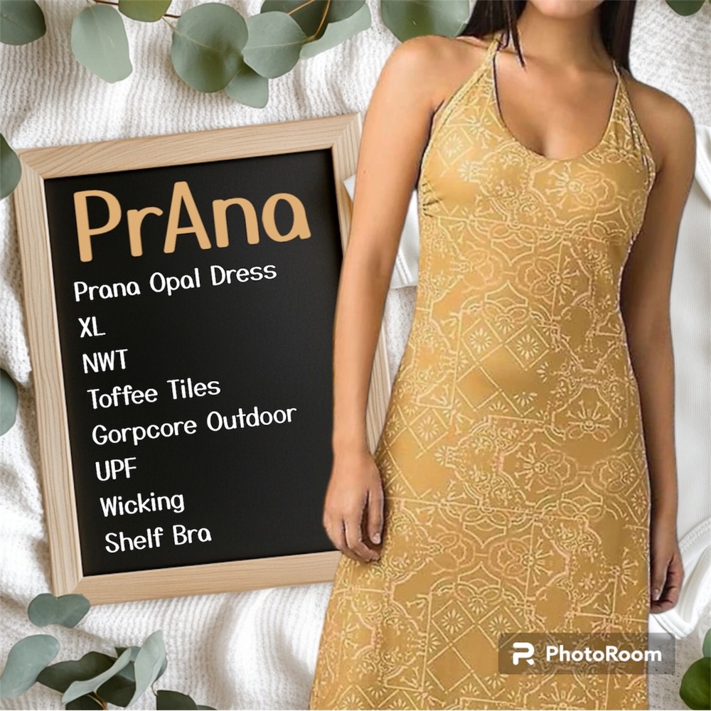 PrAna Women’s Opal Dress, Toffee Tiles, XL Travel Friendly UPF Wicking